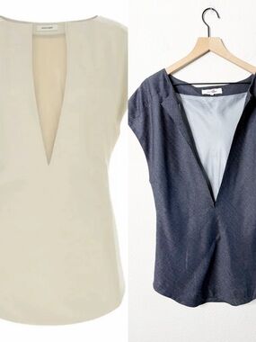 Entire Studios Grey Deep V-Neck Top Short Cap Sleeves Womens Size S